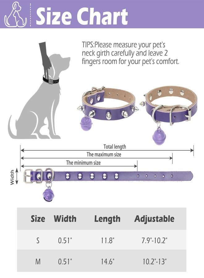 BINGPET Adjustable Leather Spiked Studded Pet Collars,Genuine Leather Dog Collar with Bells,Spiked Cat Puppy Collar,Spikes Soft and Strong Real Leather Made, Adjustable for Small Dogs Puppy Cats - Image 5
